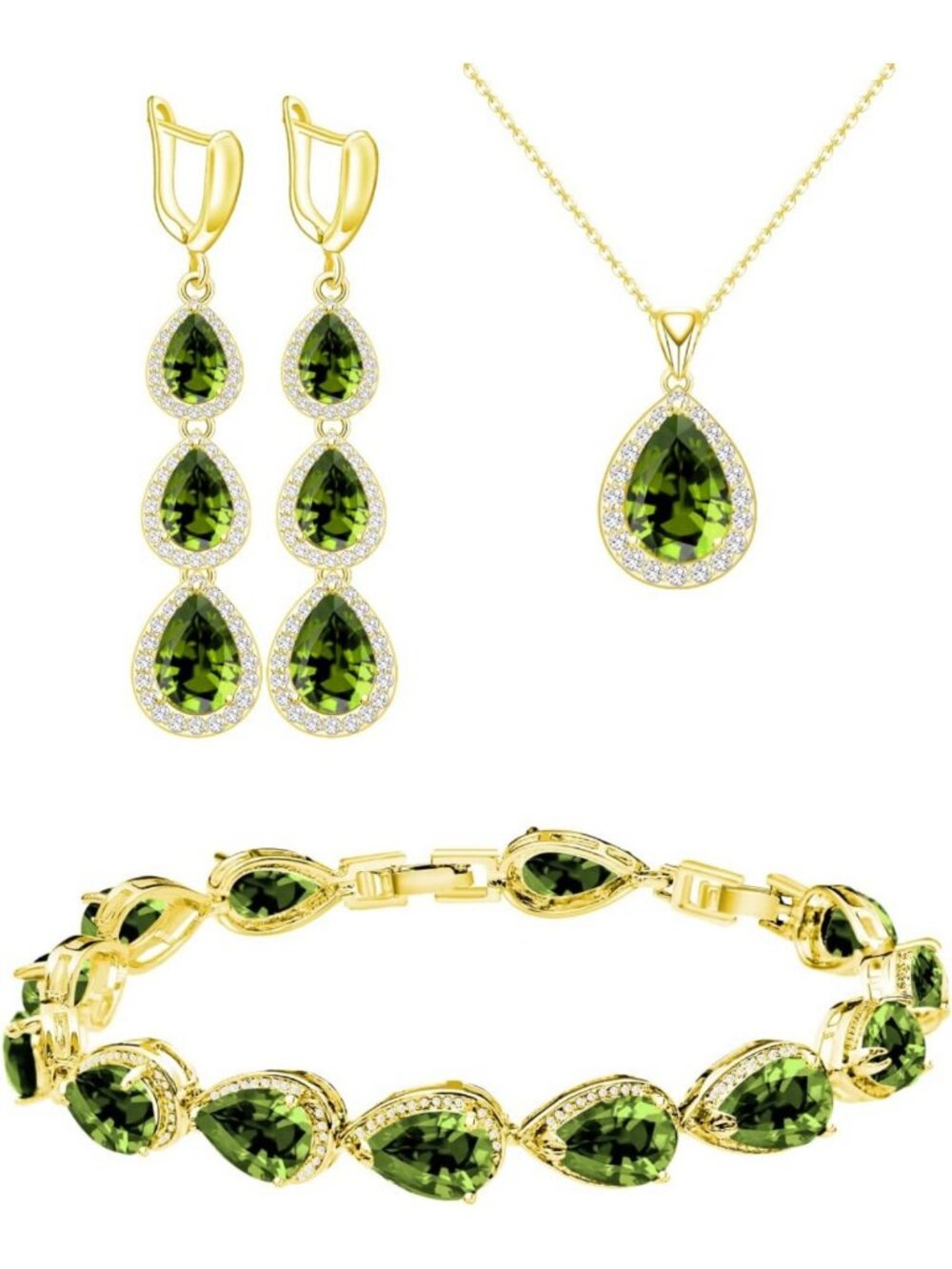 Elegant White Gold Plated Blue Sapphire Jewelry Set - Necklace, Earrings
